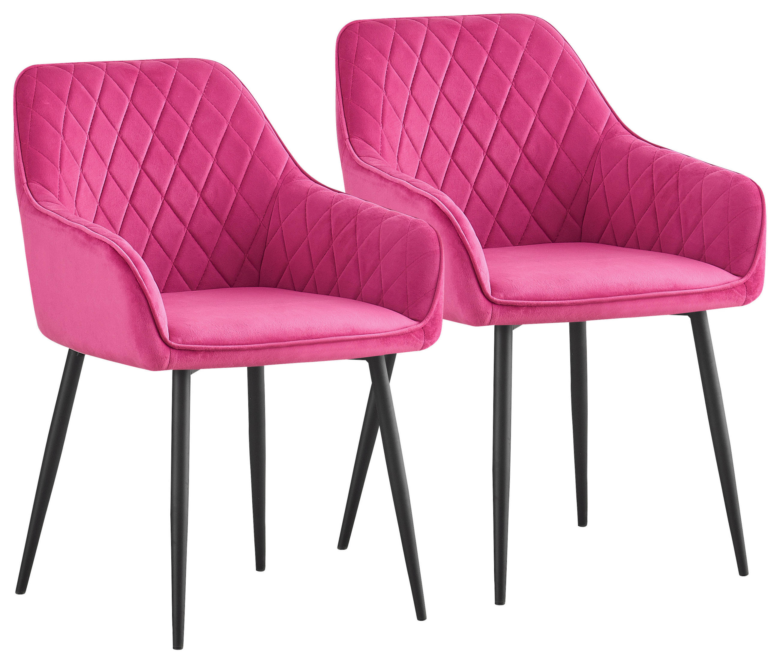 STUHL-SET 2 Stück  in Eisen Samt  - Pink/Schwarz, Design, Textil/Metall (56/82,5/61,5cm) - Novel