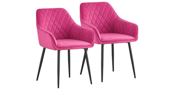 STUHL-SET 2 Stück in Eisen Samt - Pink/Schwarz, Design, Textil/Metall (56/82,5/61,5cm) - Novel