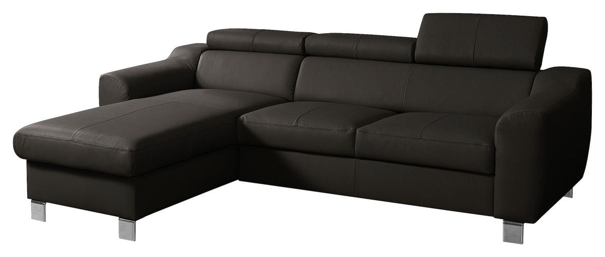ECKSOFA in Lederlook Echtleder Dunkelbraun  - Chromfarben/Dunkelbraun, Design, Leder/Textil (176/242cm) - Livetastic