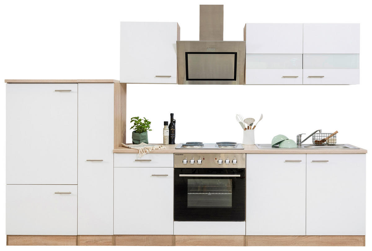 MODULKÖK 300 cm   i vit  - stålfärgad/vit, Basics, metall/trämaterial (300cm) - Respekta