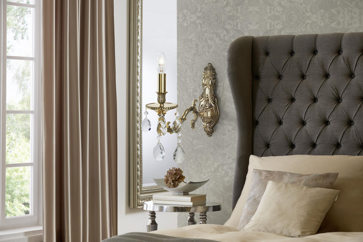 KRISTALL-WANDLEUCHTE 27/42 cm   - Goldfarben, LIFESTYLE, Metall (27/42cm) - Glandor