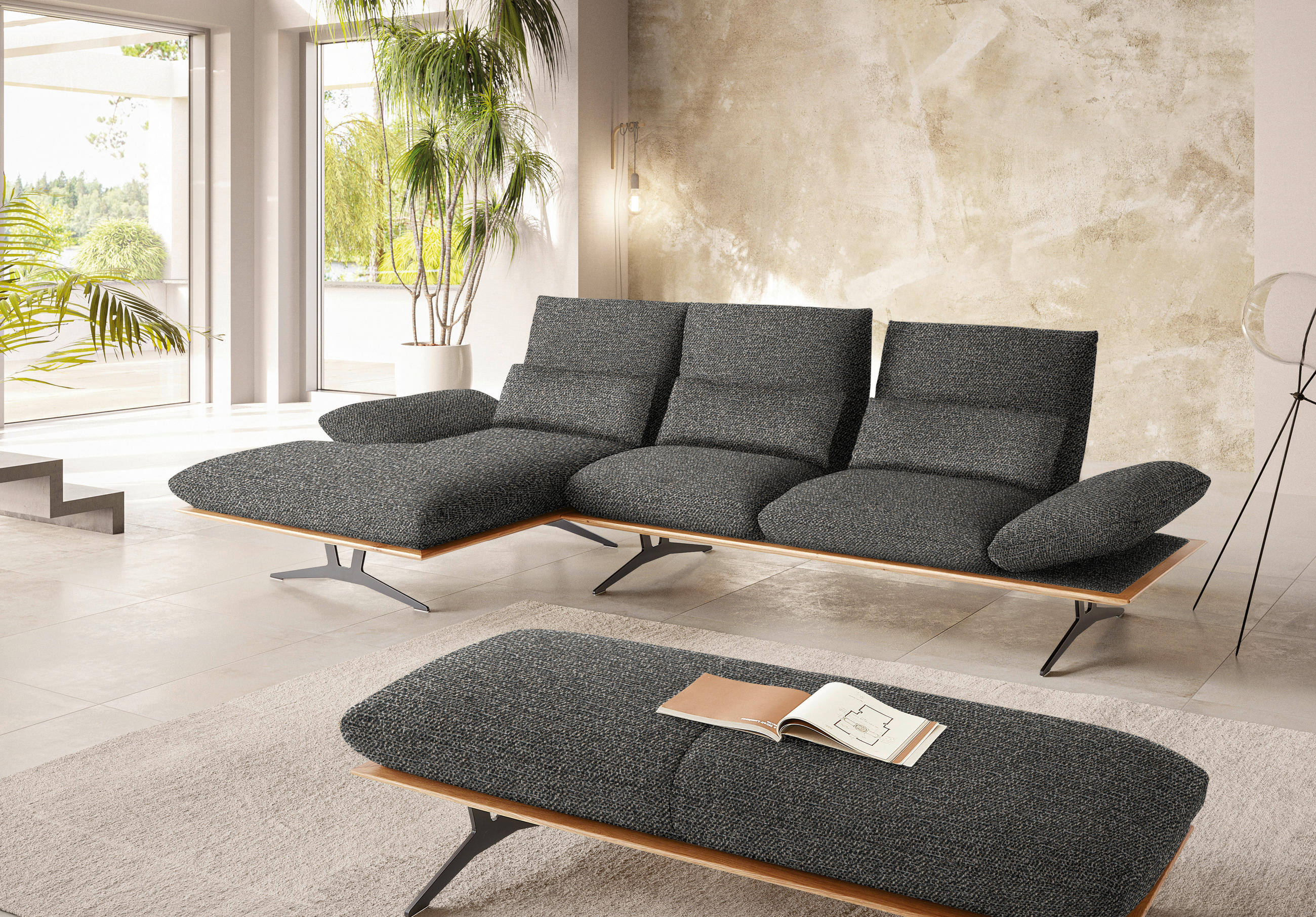 ECKSOFA in Flachgewebe Anthrazit  - Anthrazit/Schwarz, Design, Holz/Textil (159/314cm) - Dieter Knoll