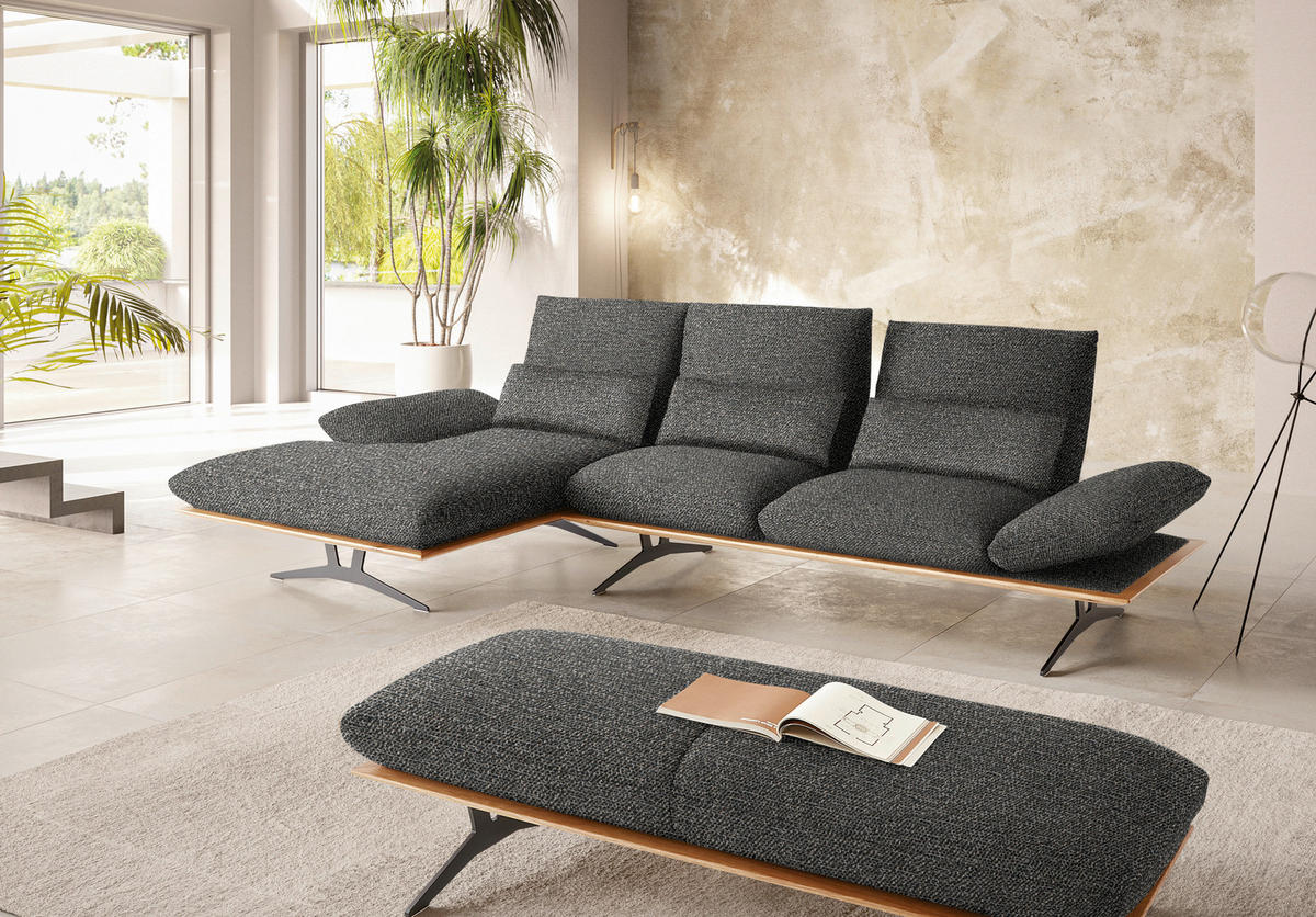 ECKSOFA in Flachgewebe Anthrazit  - Anthrazit/Schwarz, Design, Holz/Textil (159/314cm) - Dieter Knoll