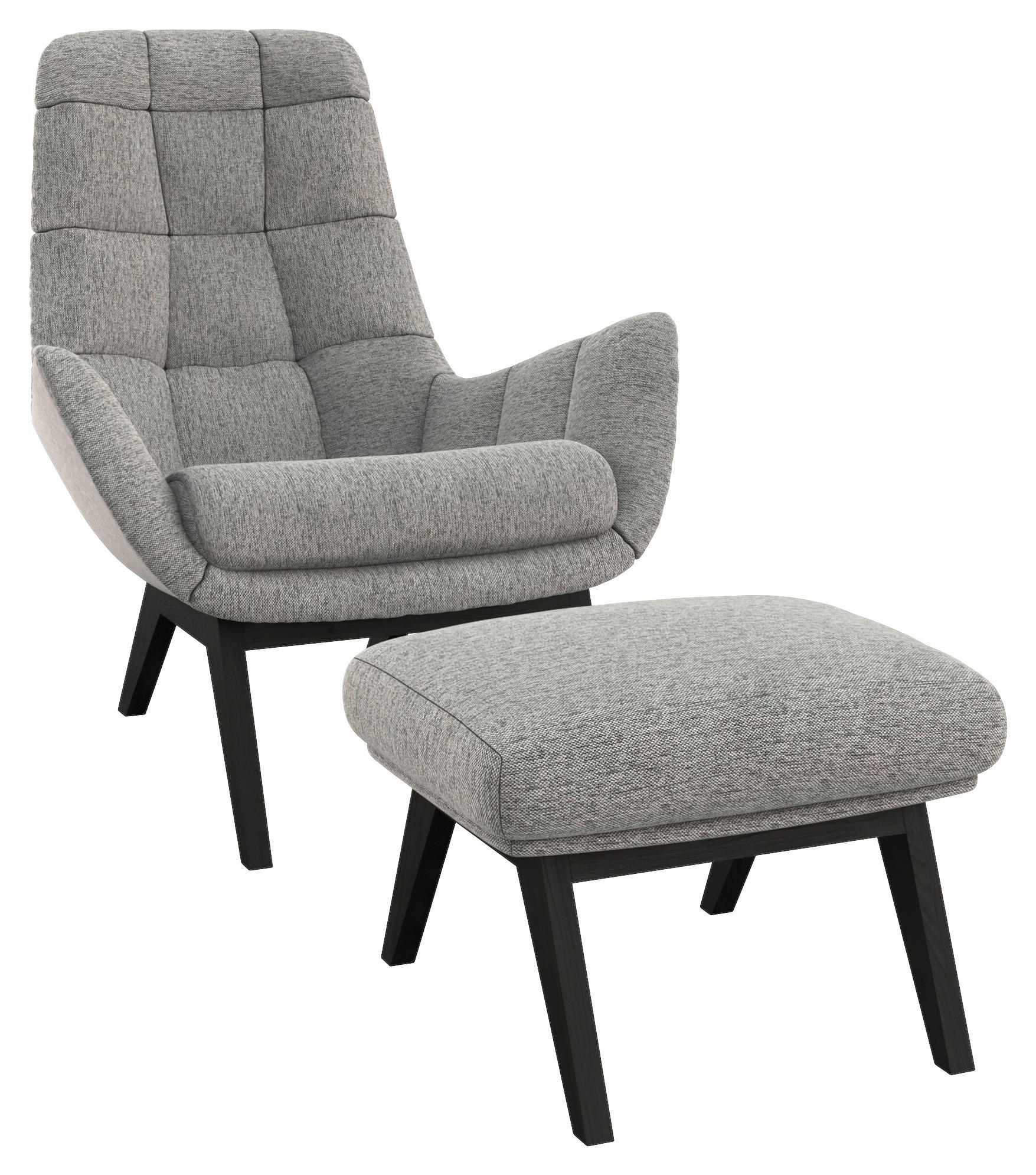 SESSELSET Flachgewebe Hocker    - Hellgrau/Schwarz, Design, Holz/Textil (84/95/96cm) - MID.YOU