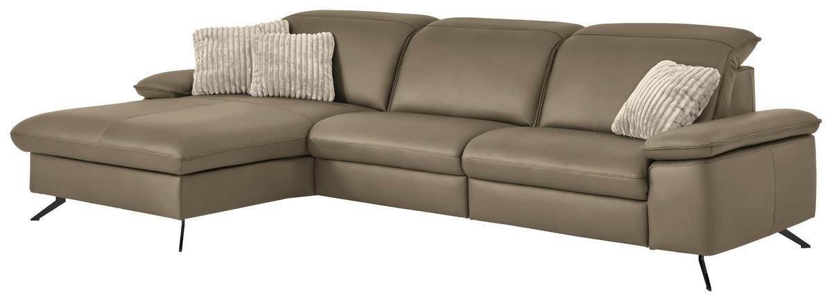 ECKSOFA  Echtleder Schlammfarben  - Schlammfarben/Schwarz, Design, Leder/Metall (169/307cm) - Beldomo Premium