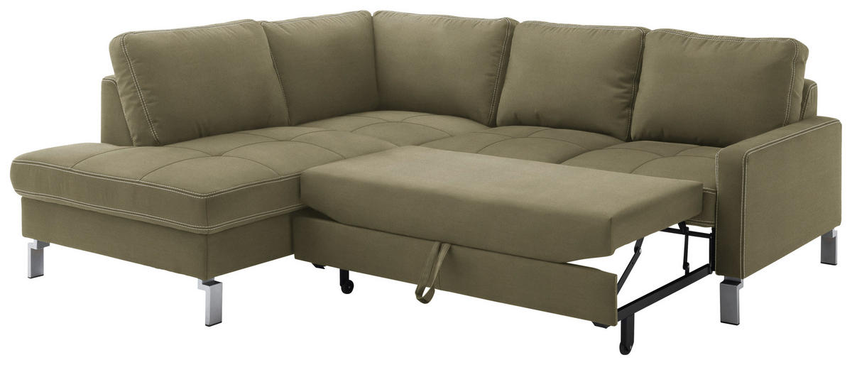 ECKSOFA in Mikrofaser Olivgrün  - Chromfarben/Beige, Design, Textil/Metall (200/229cm) - Pure Home Lifestyle