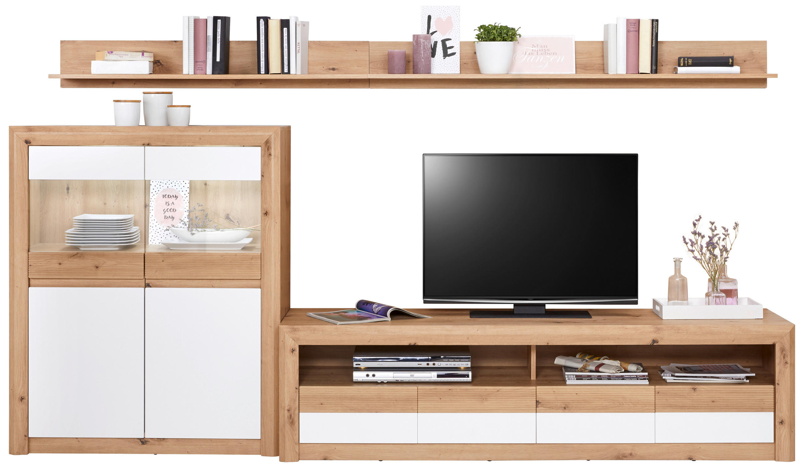 Wohnkombination 5 -Teilig. mit Led Kashmir New 5 Eiche Dekor/Weiß