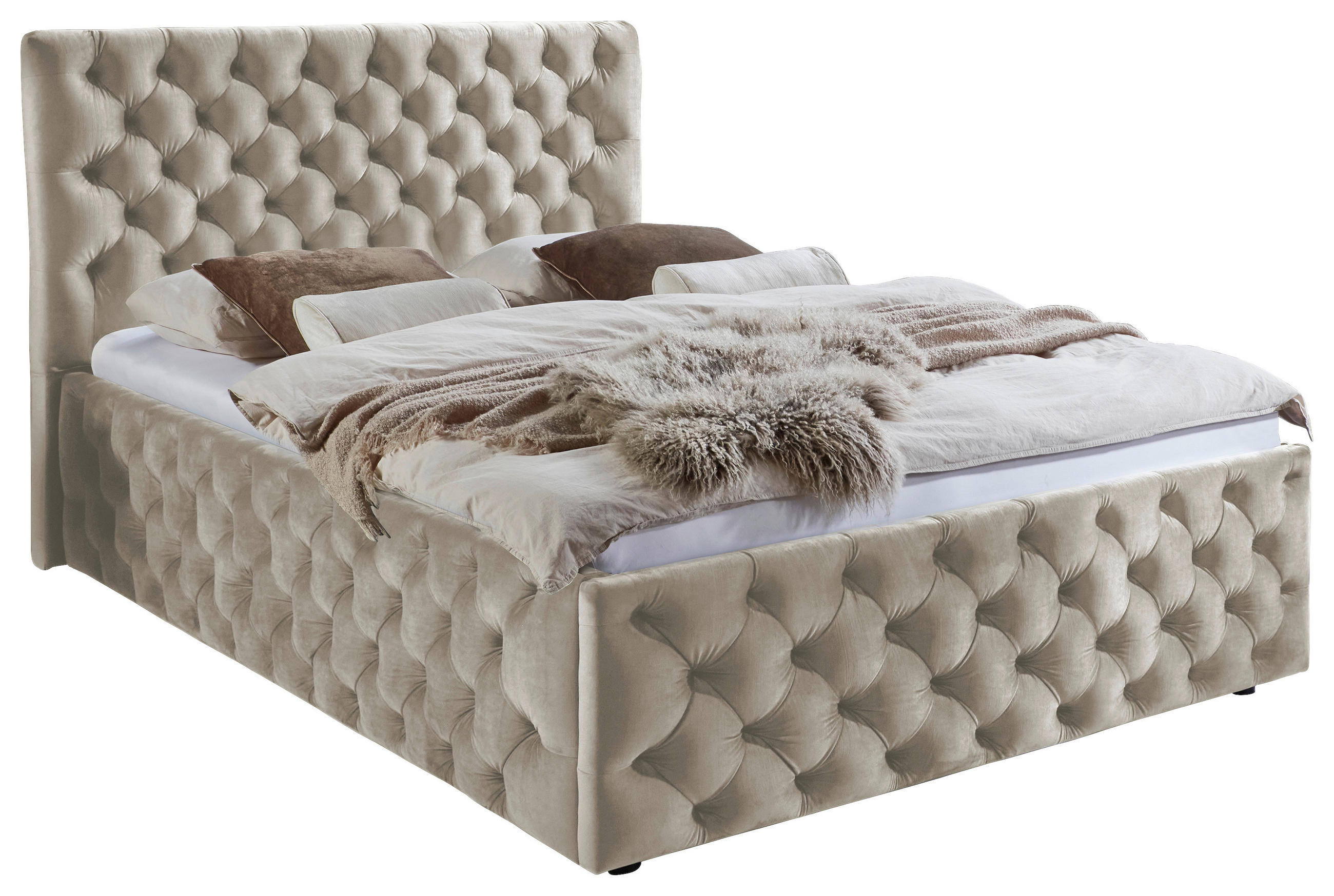 POLSTERBETT gepolstertes Kopfteil 140/200 cm in Beige - Beige/Schwarz, KONVENTIONELL, Kunststoff/Textil (140/200cm) - home24
