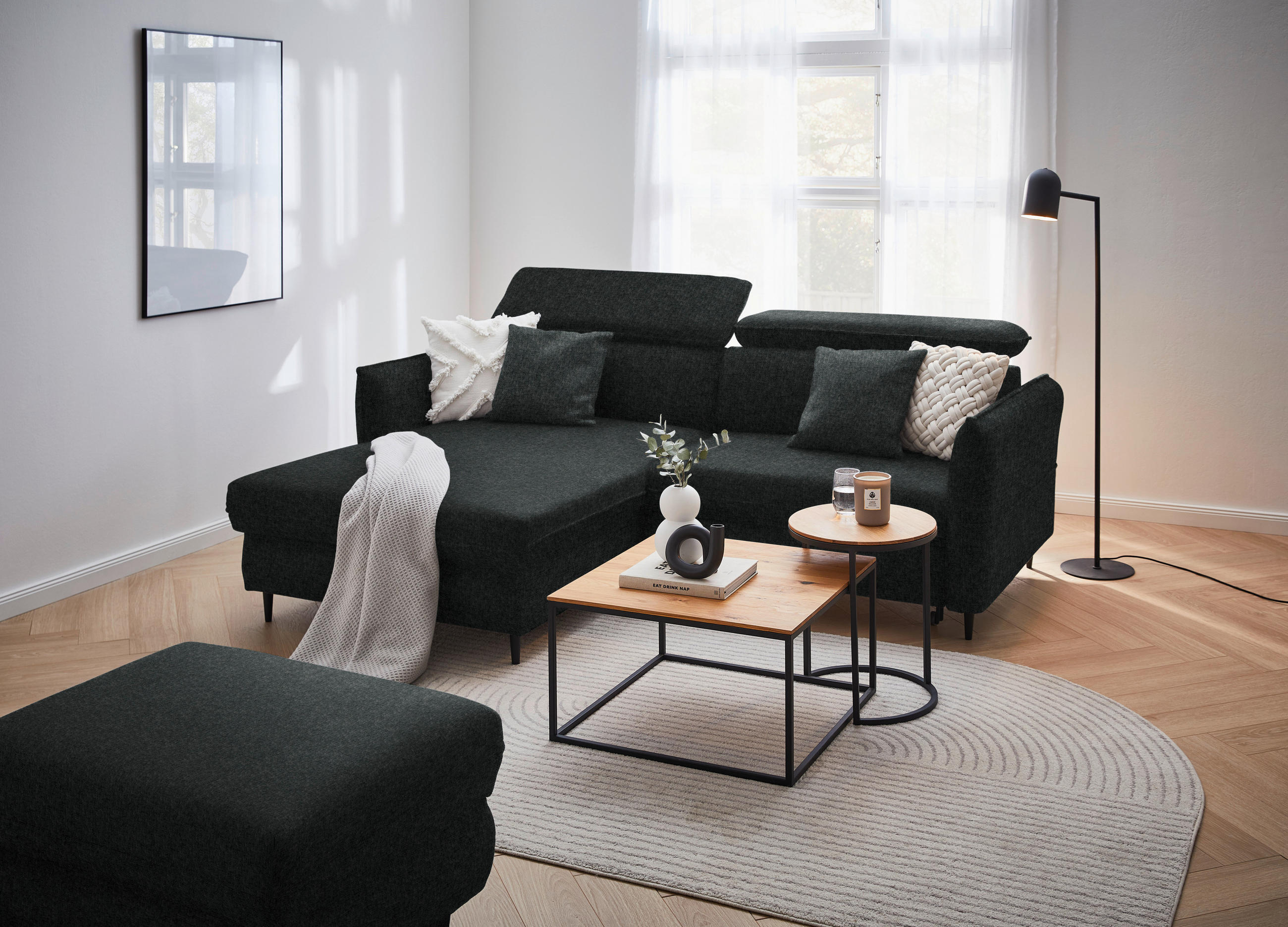HÖRNSOFFA i sammet svart  - svart, Design, trä/textil (185/232cm) - Livetastic