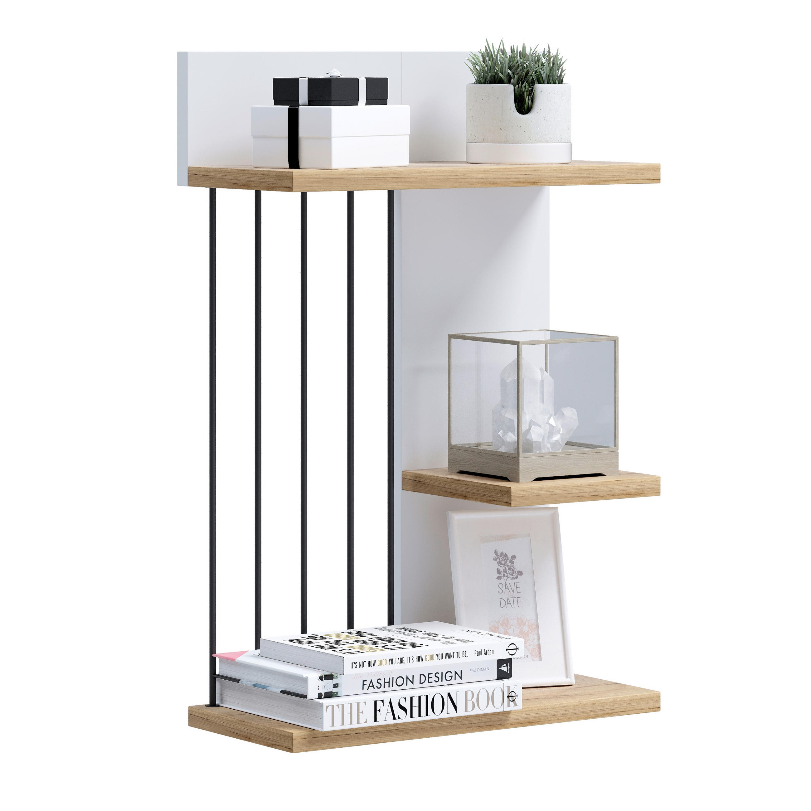 Poliță De Perete 40/60/19 cm, alb, culoare lemn stejar  - alb/culoare lemn stejar, Design, material pe bază de lemn (40/60/19cm) - Livetastic