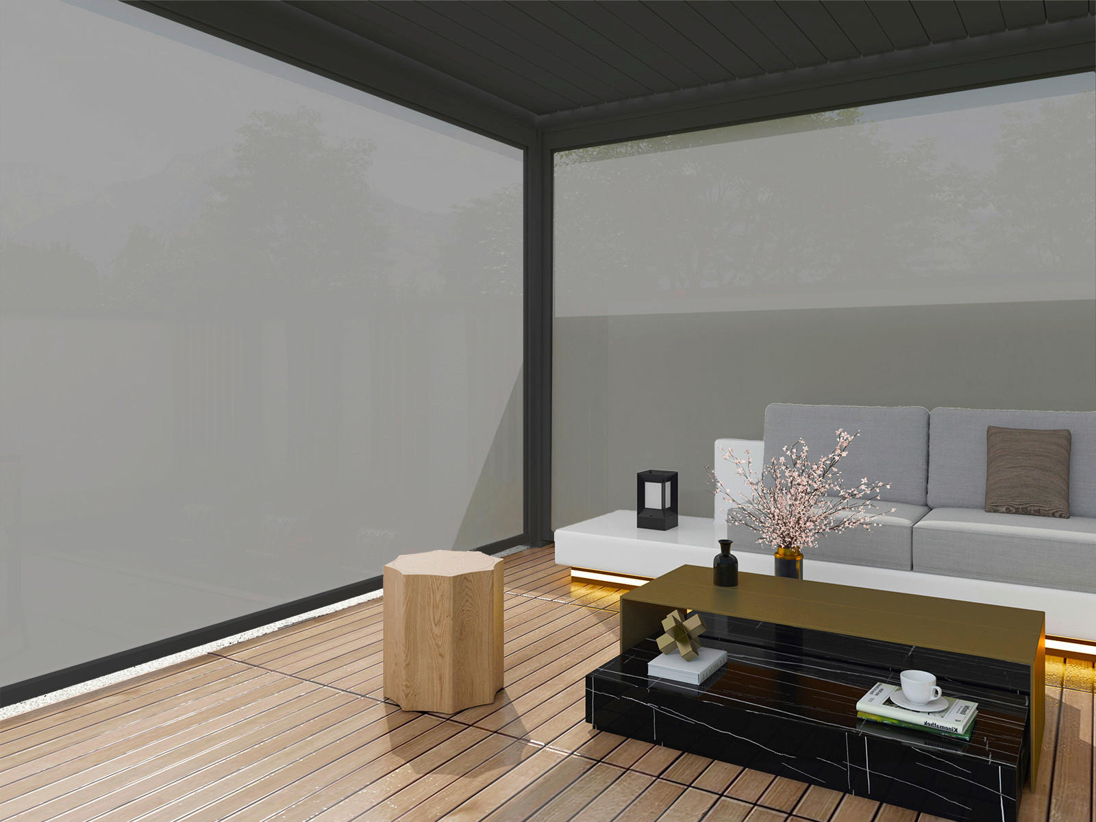 PERGOLA-ROLLO FÜR DELUXE 40CM ANTHRAZIT - Anthrazit, Basics, Textil/Metall (400/235/10cm) - Gardenson