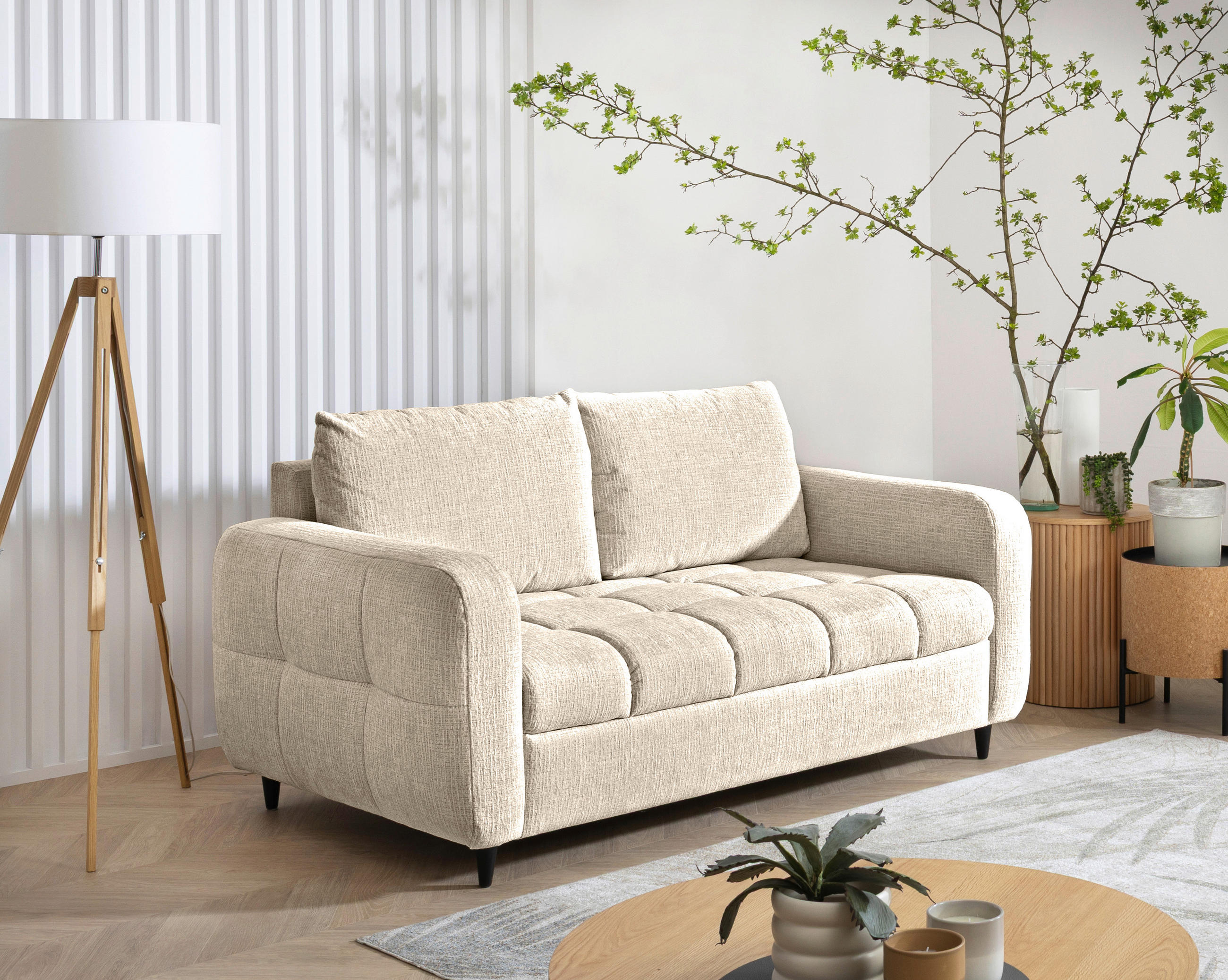 2-SITZER-SOFA Flachgewebe Naturfarben  - Schwarz/Naturfarben, MODERN, Holz/Textil (167/88/101cm) - Lomoco