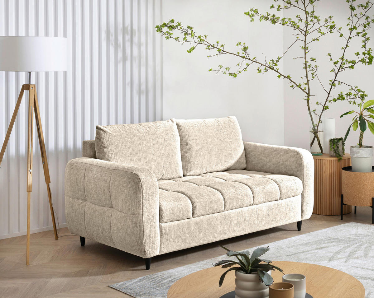2-SITZER-SOFA Flachgewebe Naturfarben  - Schwarz/Naturfarben, MODERN, Holz/Textil (167/88/101cm) - Lomoco