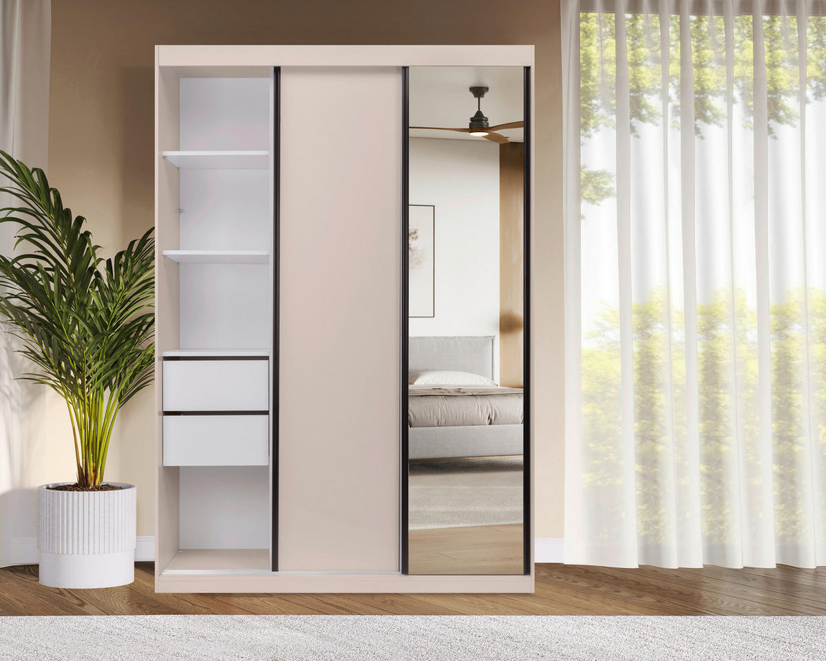 SCHIEBETÜRENSCHRANK 150/215/59,5 cm 3-türig  - Kaschmir/Schwarz, MODERN, Holzwerkstoff/Metall (150/215/59,5cm) - MID.YOU