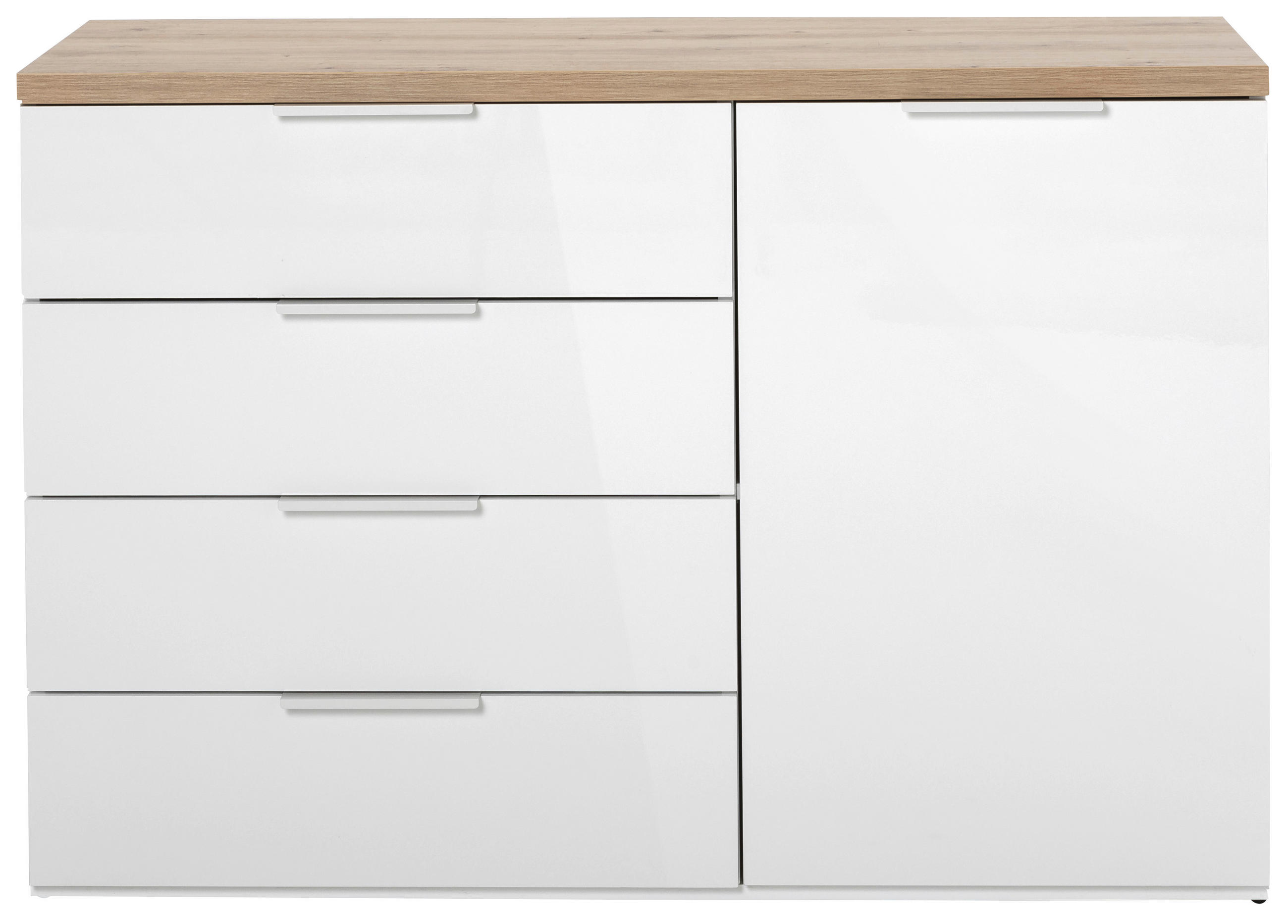 KOMODA, dub artisan, vysoce lesklá bílá, 120/83/44 cm - bílá/černá, Basics, kov/kompozitní dřevo (120/83/44cm) - Carryhome