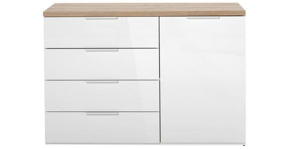 KOMMODE 120/83/44 cm in Eiche Artisan, Weiß Hochglanz - Weiß Hochglanz/Schwarz, Basics, Holzwerkstoff/Kunststoff (120/83/44cm) - Carryhome