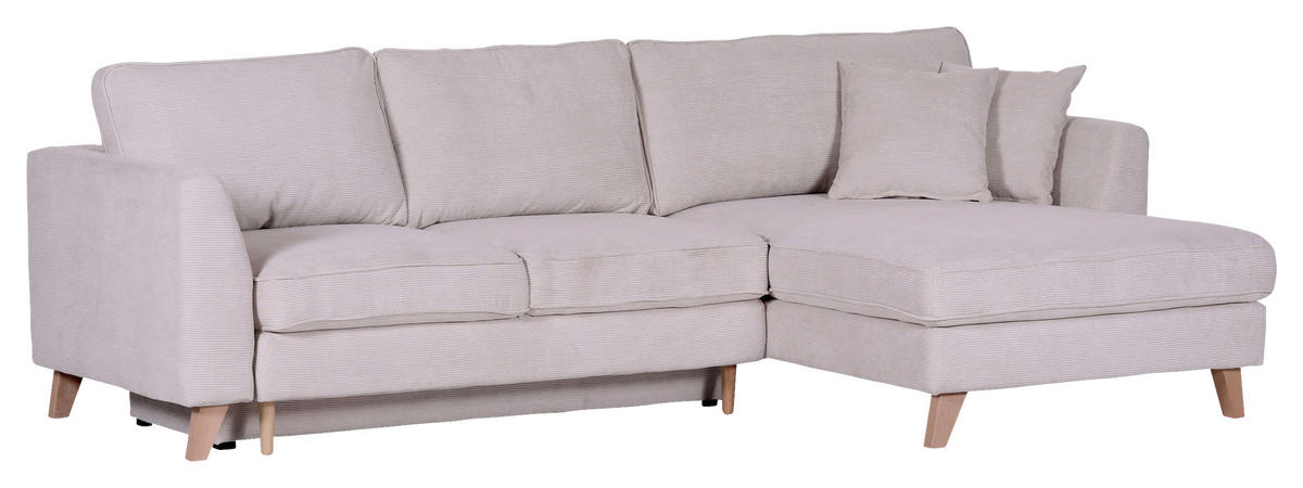 ECKSOFA in Cord Naturfarben  - Buchefarben/Naturfarben, Design, Holz/Textil (271/165cm) - MID.YOU