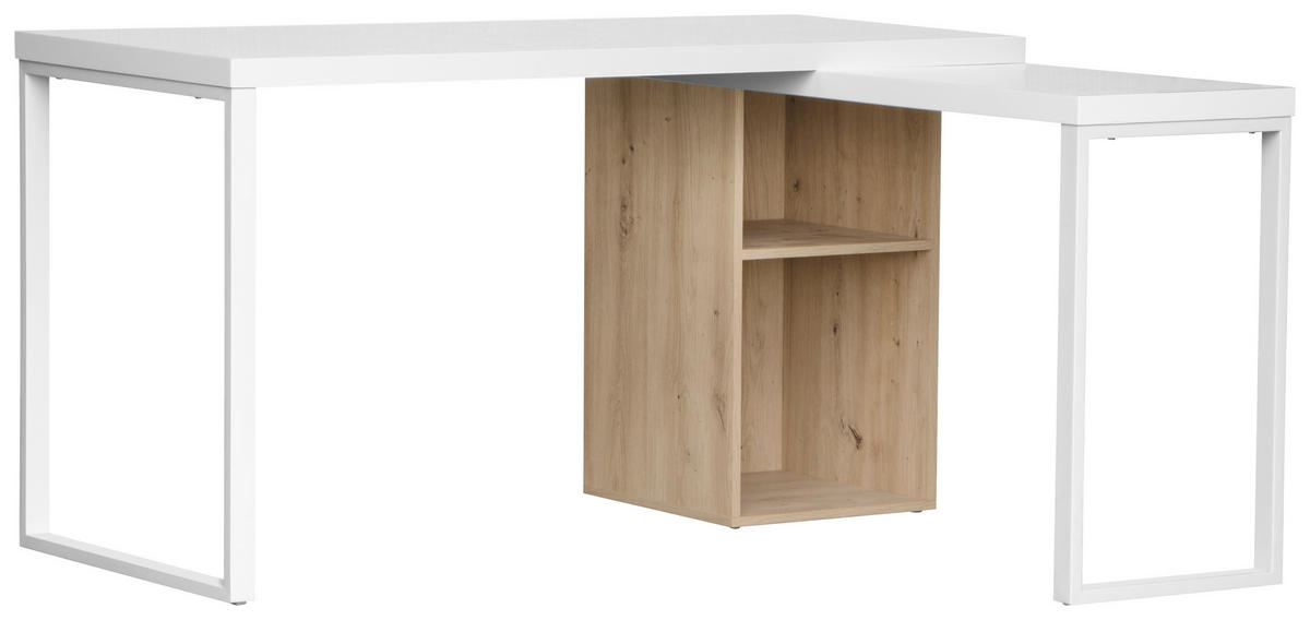 ECKSCHREIBTISCH 140/60/75 cm  in Eichefarben, Weiß  - Eichefarben/Weiß, MODERN, Holzwerkstoff/Metall (140/60/75cm) - MID.YOU