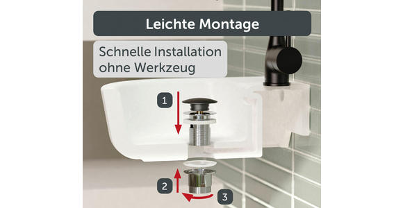 ABLAUFVENTIL  - Chromfarben/Schwarz, Basics, Metall (6,5cm) - Xora