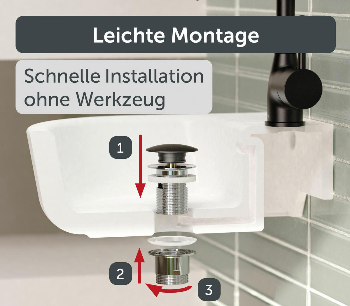 ABLAUFVENTIL  - Chromfarben/Schwarz, Basics, Metall (6,5cm) - Schütte