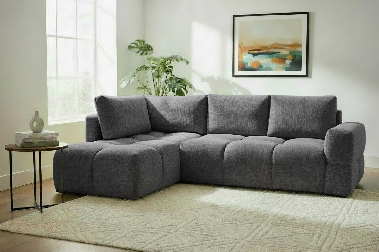 ECKSOFA Chenille Anthrazit  - Anthrazit/Schwarz, Design, Textil/Metall (185/267cm) - Stylife