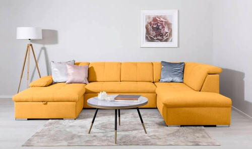 WOHNLANDSCHAFT Ramzes Gelb  - Gelb/Grau, Design, Textil/Metall (173/328/215cm) - MID.YOU