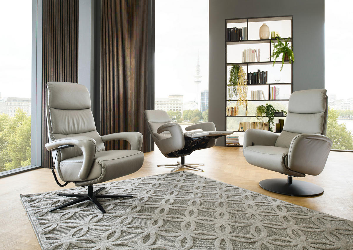 RELAXSESSEL in Leder Greige  - Greige/Schwarz, Design, Leder/Metall (76/108/86cm) - Dieter Knoll