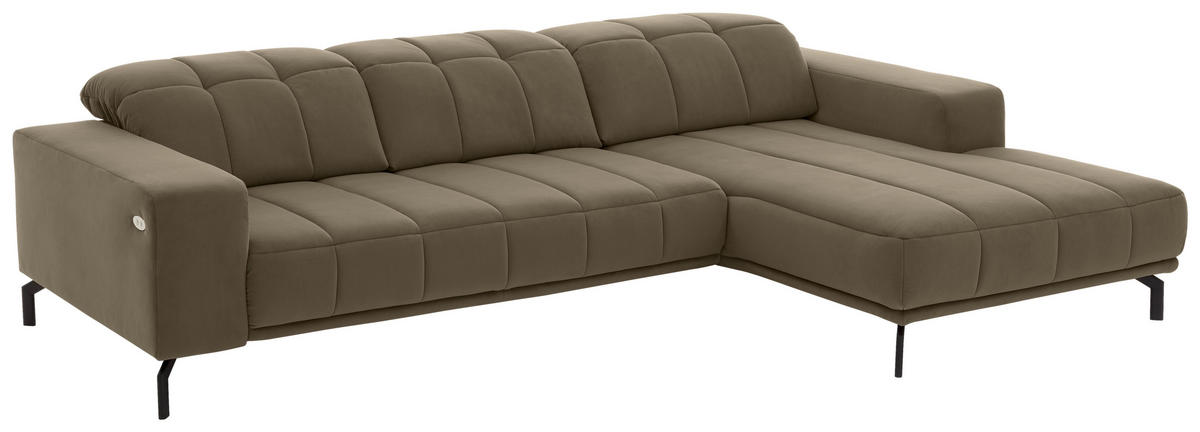 ECKSOFA in Velours Graubraun  293/195 cm  - Graubraun/Schwarz, Design, Textil/Metall (293/195cm) - Beldomo Style