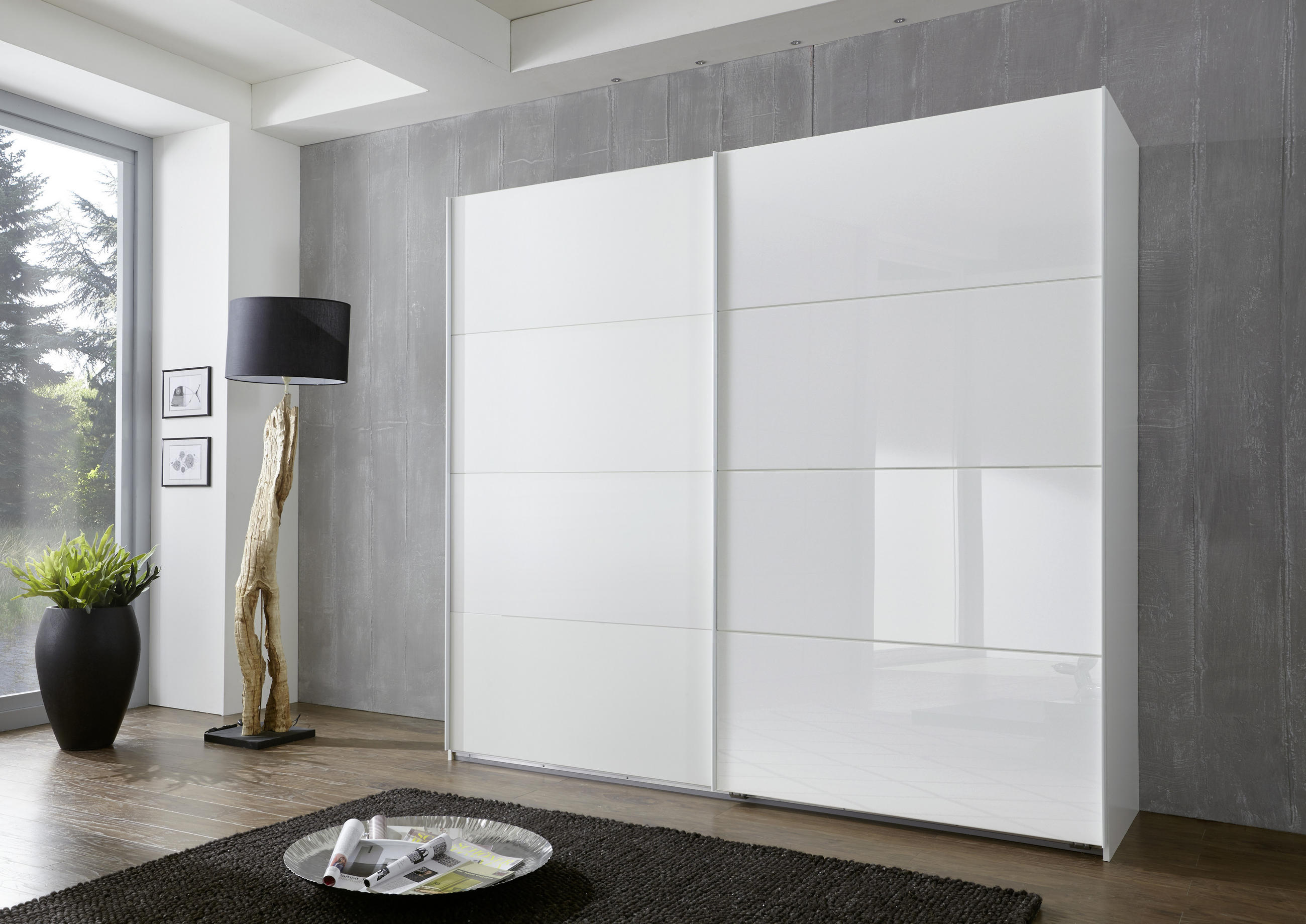 OMARA Z DRSNIMI VRATI, bela  - bela, Basics, kovina/leseni material (225/210/65cm) - Xora