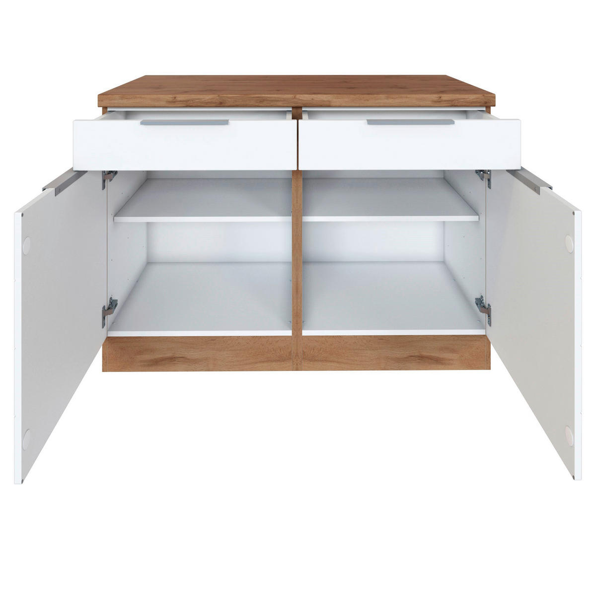 KÜCHENUNTERSCHRANK 120/86/60 cm  in Weiss, Eiche Wotan  - Weiss/Eiche Wotan, Design, Holzwerkstoff/Metall (120/86/60cm) - Held