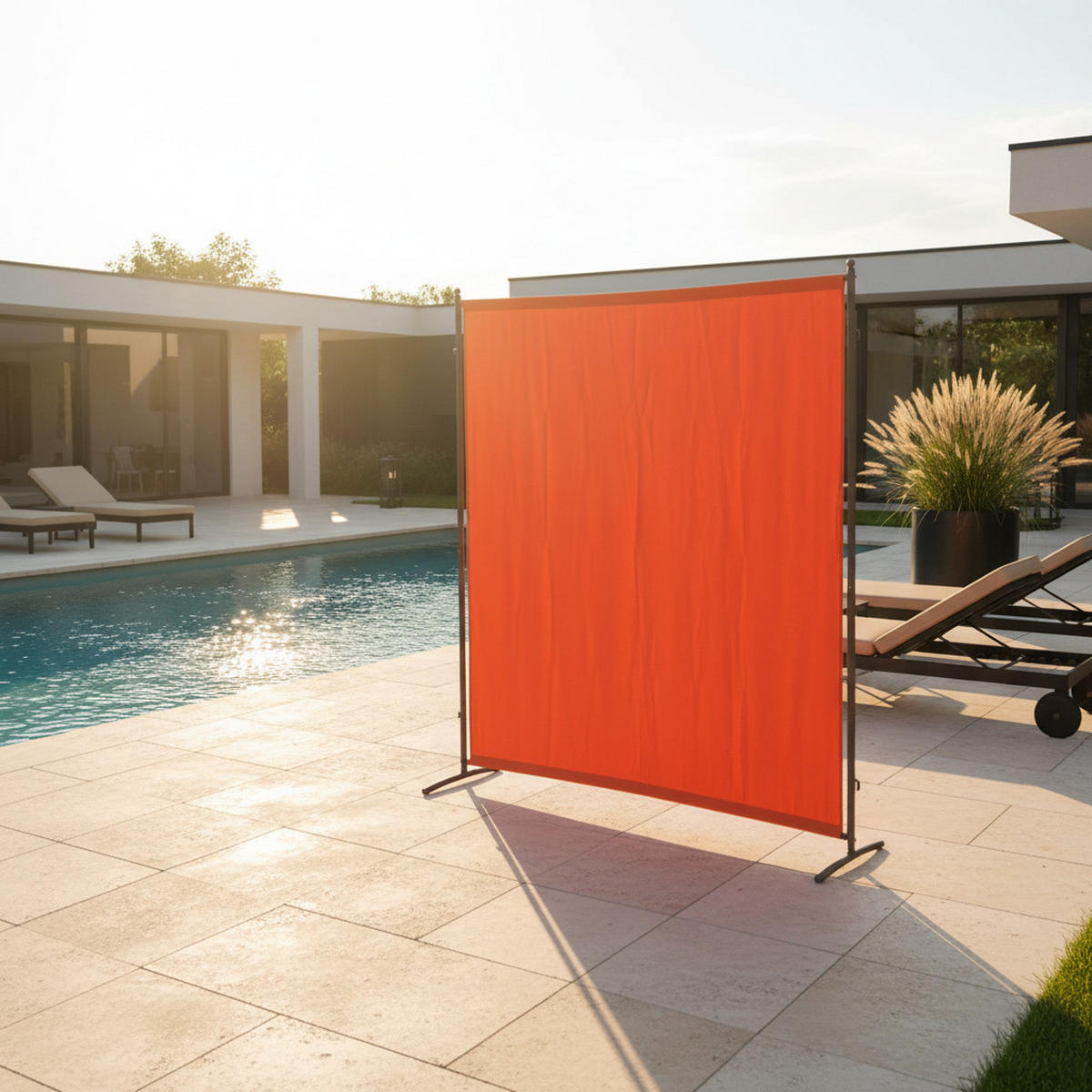 SICHTSCHUTZ - Silberfarben/Terracotta, KONVENTIONELL, Textil/Metall (155/188/50cm) - Gardenson