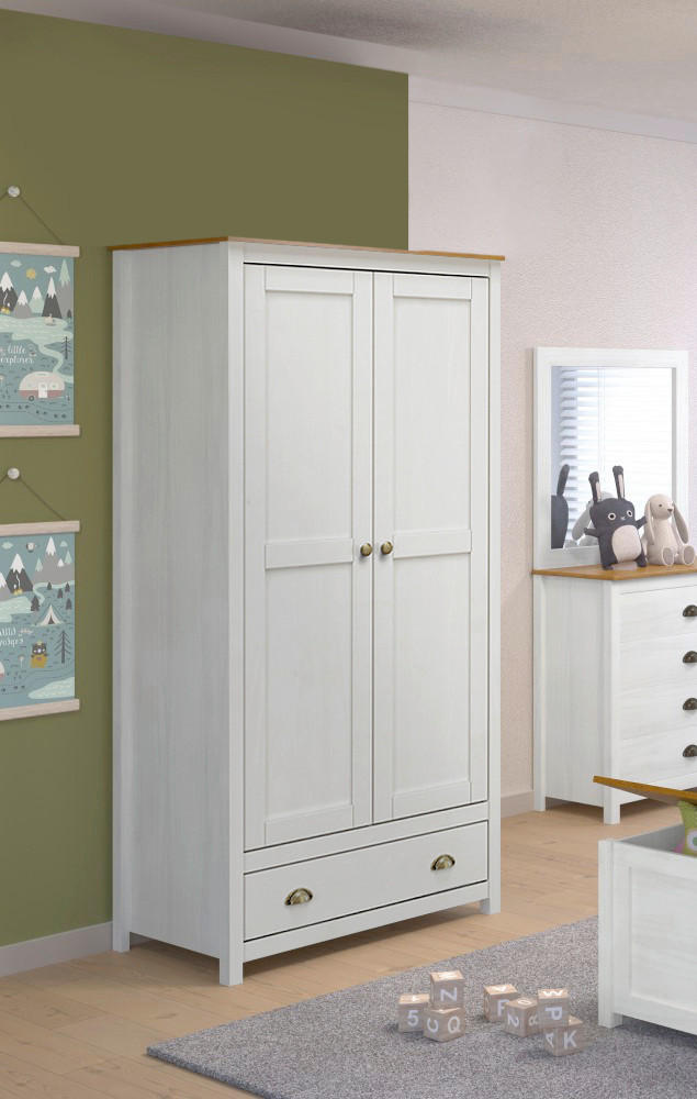 DREHTÜRENSCHRANK  in Weiß  - Messingfarben/Weiß, Natur, Holz/Metall (91/185/54cm) - Livetastic