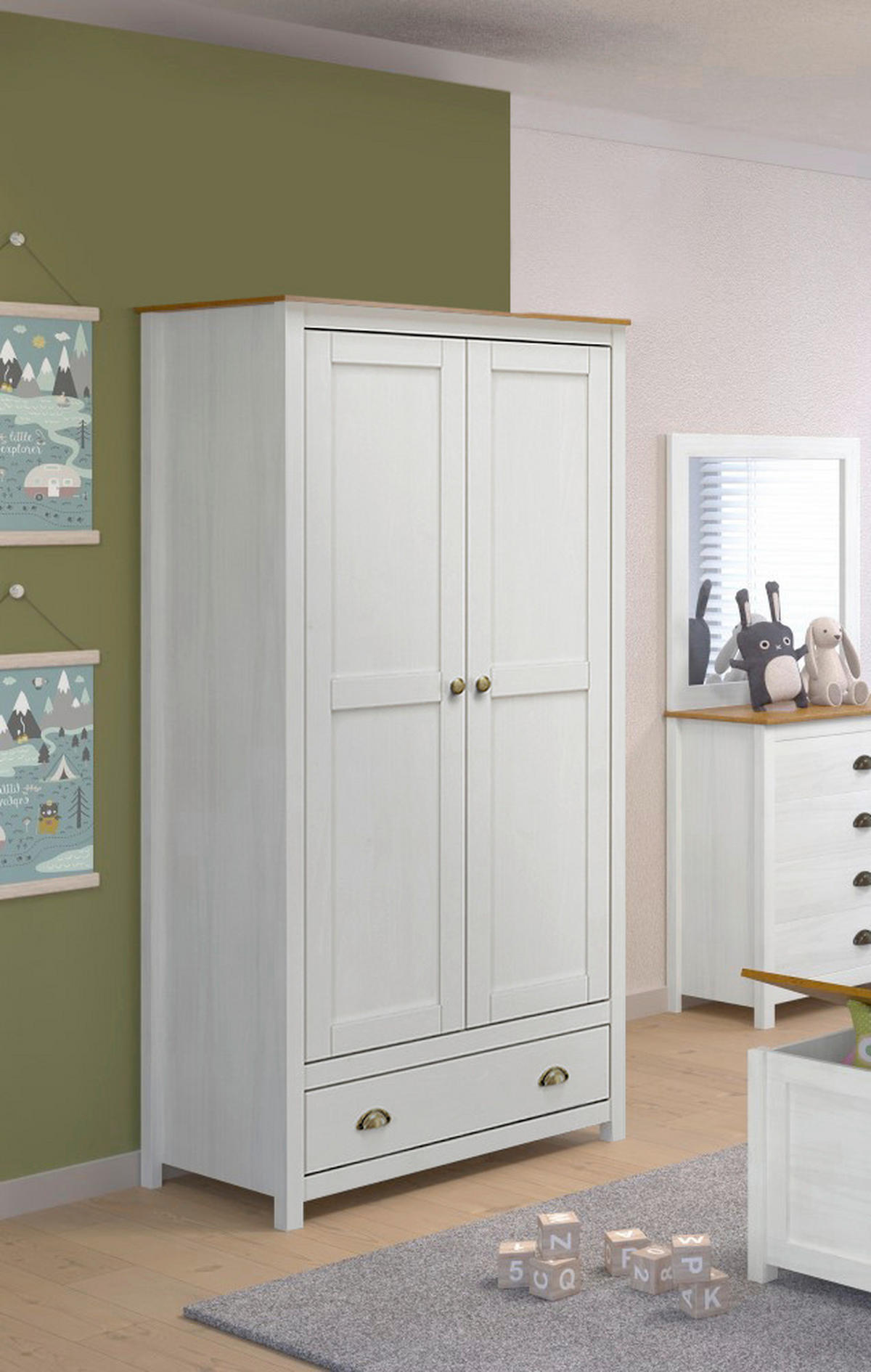 DREHTÜRENSCHRANK 91/185/54 cm,  in Weiß, 2-türig  - Messingfarben/Weiß, Natur, Holz/Metall (91/185/54cm) - Livetastic