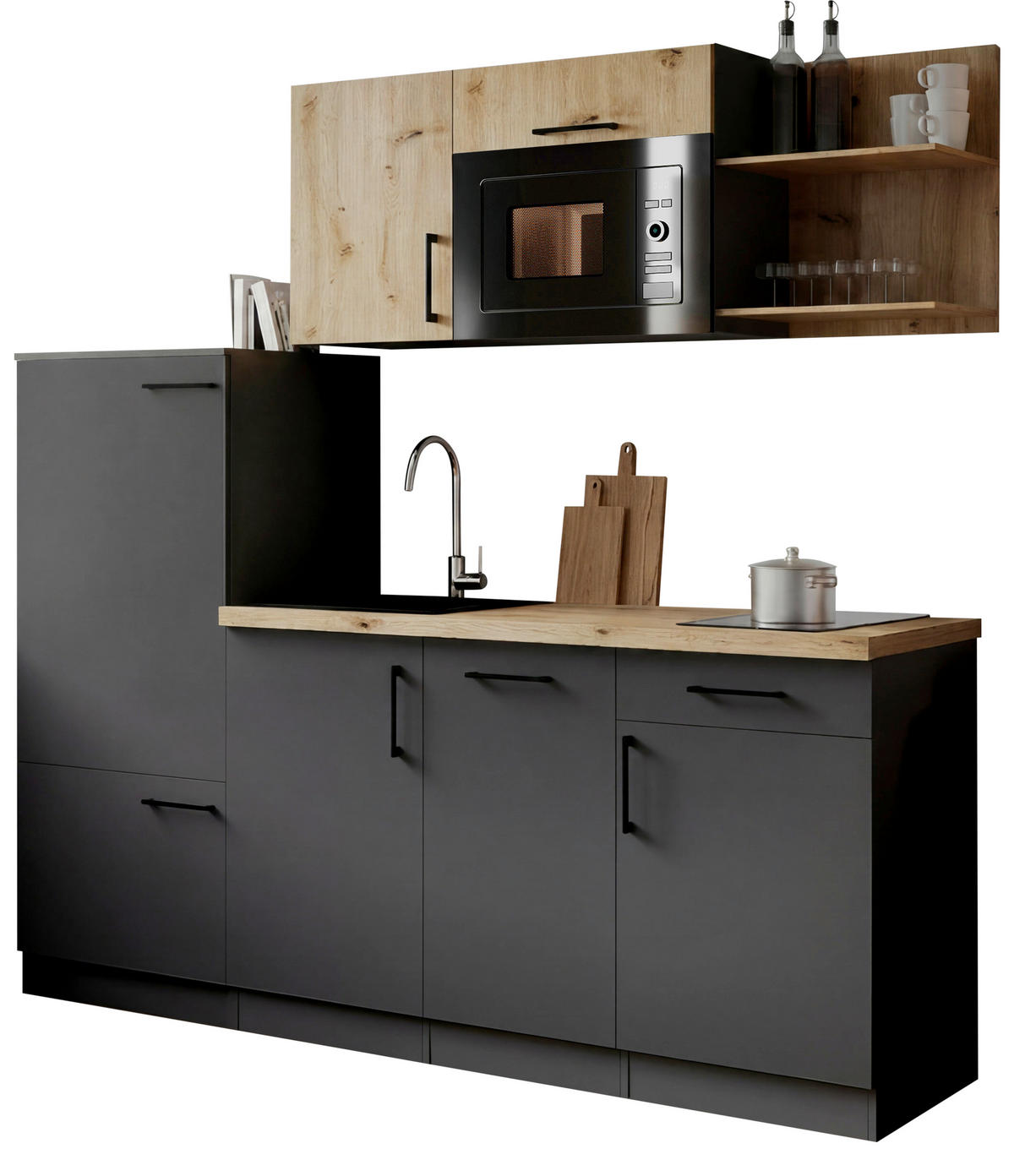 MODULKÖK 205 cm   i grå, ek Artisan  - grå/ek Artisan, Trend, metall/trämaterial (205cm) - Respekta