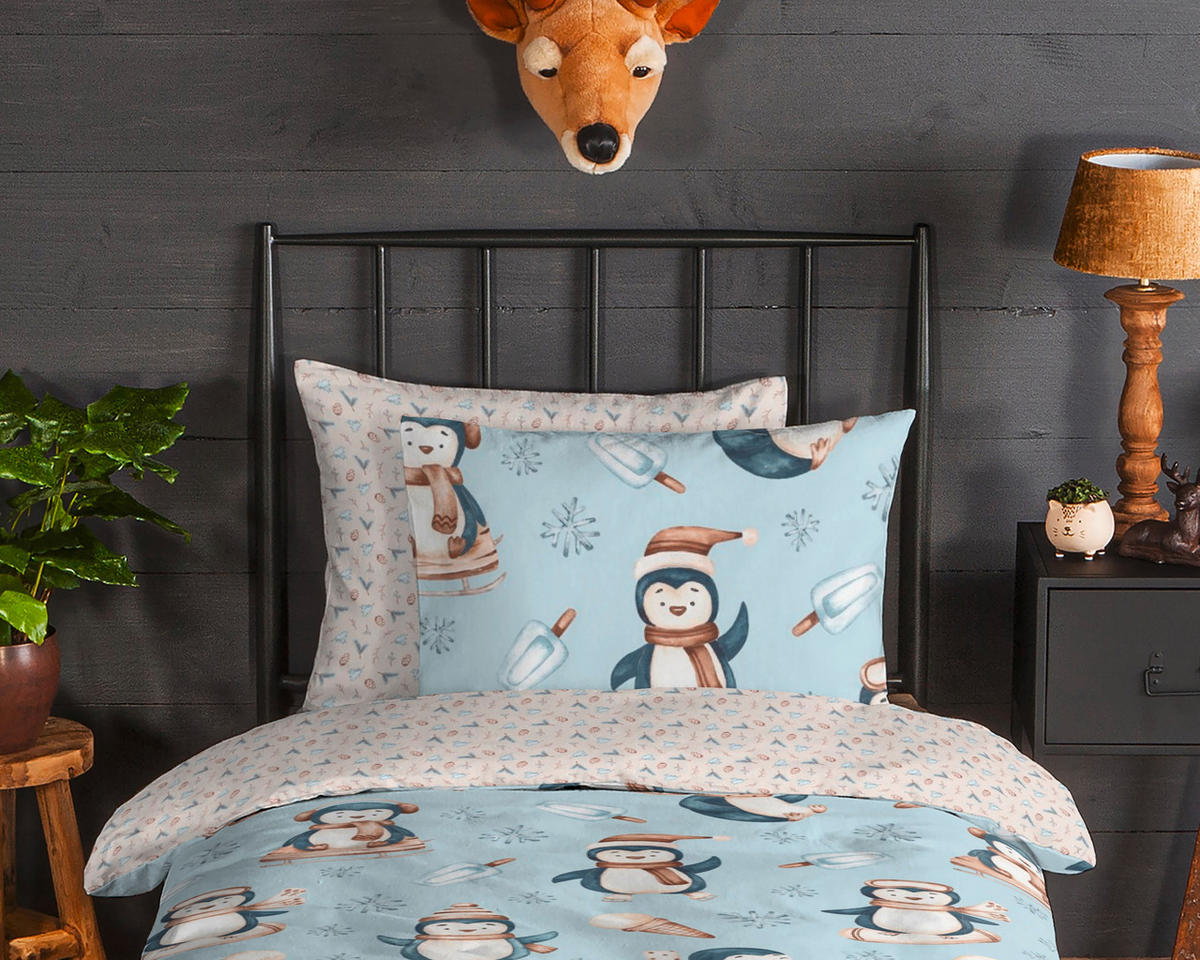 KINDERBETTWÄSCHE 140/200 cm  - Sandfarben/Blau, Textil (140/200cm)