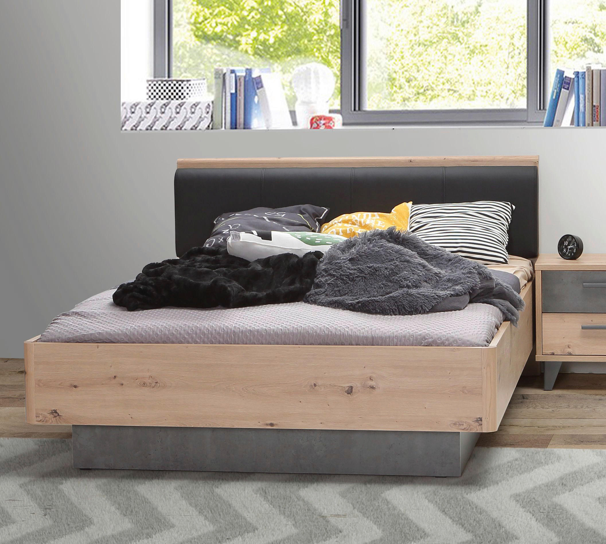 BETT 140/200 cm Dunkelgrau, Eiche Artisan - Dunkelgrau/Eiche Artisan, Design, Textil (140/200cm) - Carryhome