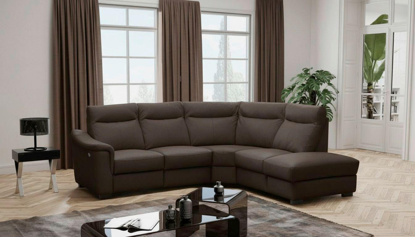ECKSOFA Echtleder Dunkelbraun  - Wengefarben/Dunkelbraun, Design, Leder/Holz (260/229cm) - Livetastic