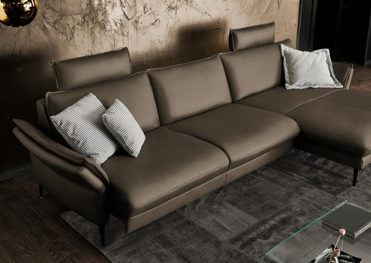 ECKSOFA in Echtleder Taupe  - Taupe/Schwarz, Design, Leder/Metall (334/172cm) - Hukla
