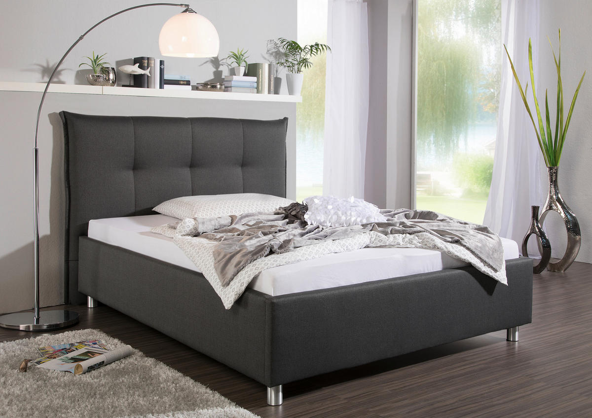 POLSTERBETT 100/200 cm,  in Anthrazit,  - Anthrazit/Alufarben, MODERN, Textil/Metall (100/200cm) - Livetastic