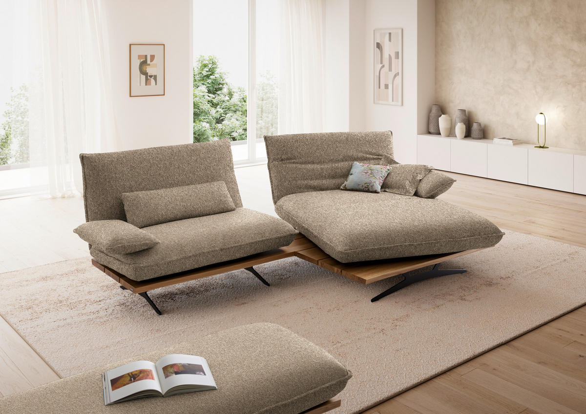 ECKSOFA  in Chenille, Flachgewebe Wildeiche, Beigebraun Rücken echt, Armteilverstellung, Relaxfunktion, Drehsitzfunktion  284/161 cm  - Wildeiche/Beigebraun, Design, Holz/Textil (284/161cm) - Koinor