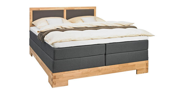 BOXSPRINGBETT 140/200 cm,  in Braun, Eichefarben, Matratze, gepolstertes Kopfteil, Topper, H2 + H3 = mittel + fest  - Eichefarben/Braun, Design, Holz/Textil (140/200cm) - Linea Natura