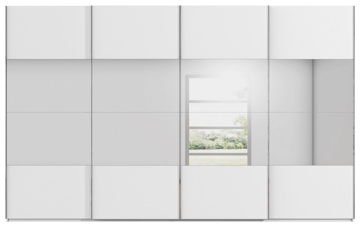 SCHWEBETÜRENSCHRANK 361/223/68 cm 4-türig Weiß  - Chromfarben/Weiß, Design, Glas/Holzwerkstoff (361/223/68cm) - Novel