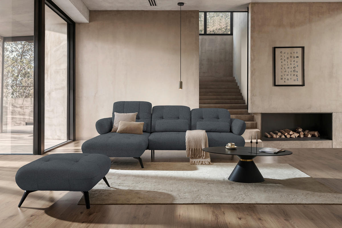ECKSOFA Chenille Dunkelgrau  - Dunkelgrau/Schwarz, Modern, Textil/Metall (180/282cm) - Novel