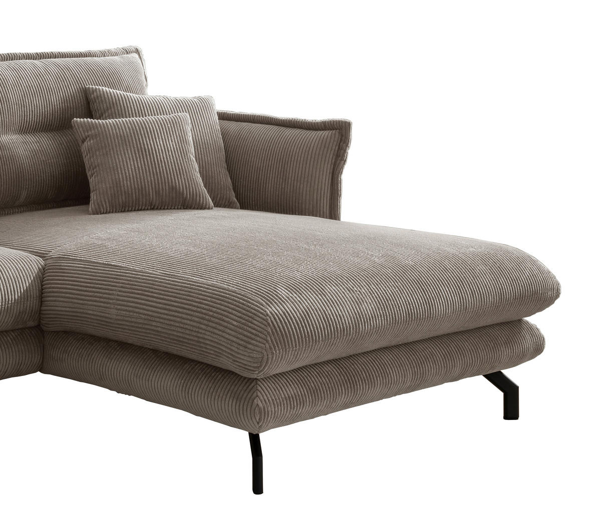 ECKSOFA Cord Graubraun  - Graubraun/Schwarz, Modern, Textil/Metall (255/180cm) - Livetastic