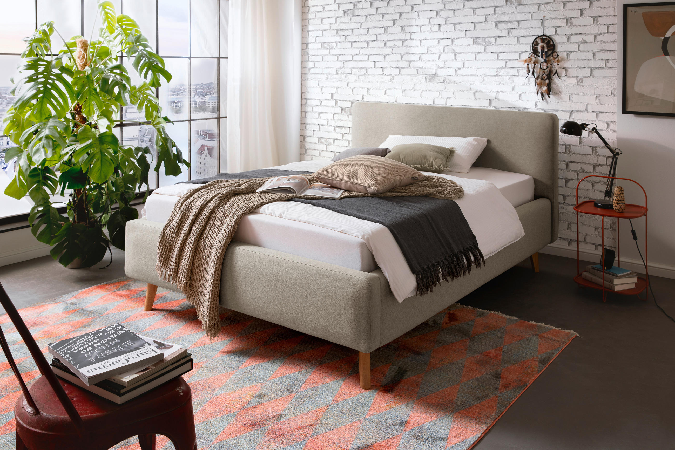POLSTERBETT Bettkasten, Lattenroste 140/200 cm  in Taupe  - Taupe/Eichefarben, Design, Holz/Textil (140/200cm) - Livetastic