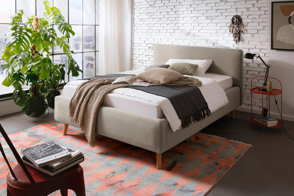 POLSTERBETT MATTIS Bettkasten, Lattenroste 140/200 cm  in Taupe  - Taupe/Eichefarben, Design, Holz/Textil (140/200cm) - Livetastic