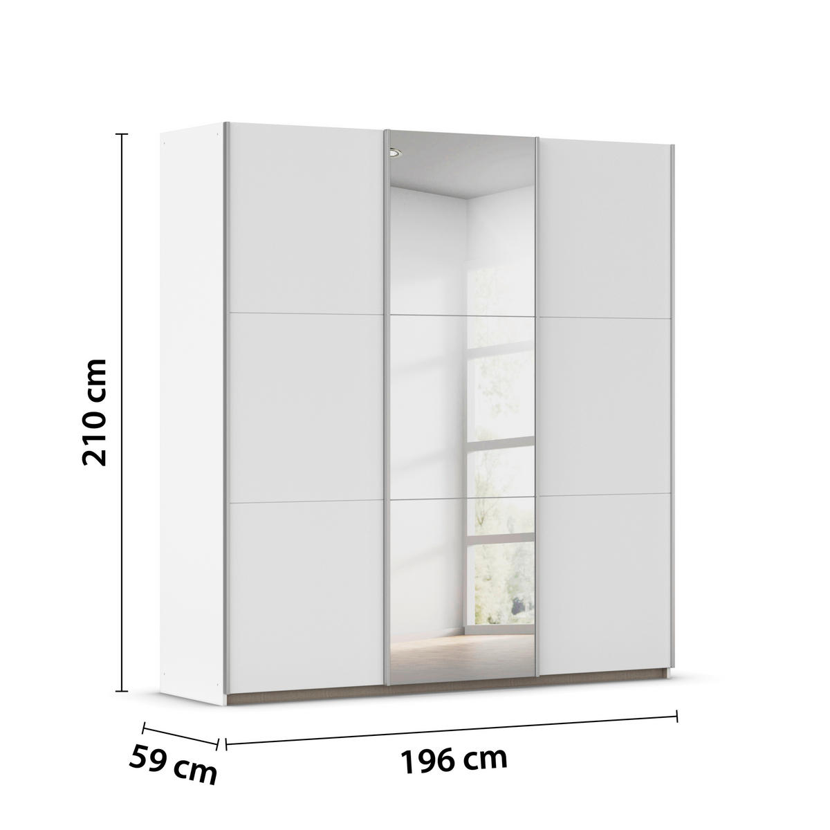 GARDEROB MED SKJUTDÖRRAR 196/210/59 cm,  i vit, 3 dörrar  - vit, Trend, metall/trämaterial (196/210/59cm) - Rauch Möbel