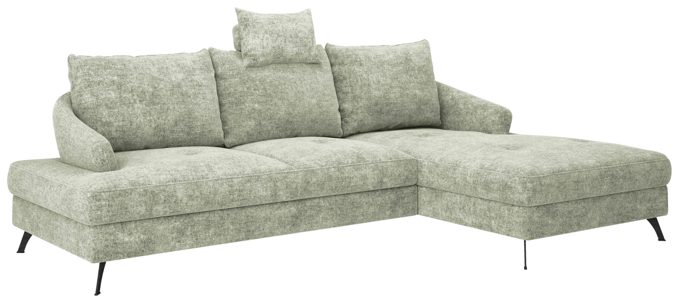ECKSOFA in Webstoff Hellgrün  - Schwarz/Hellgrün, Konventionell, Textil/Metall (293/183cm) - Carryhome