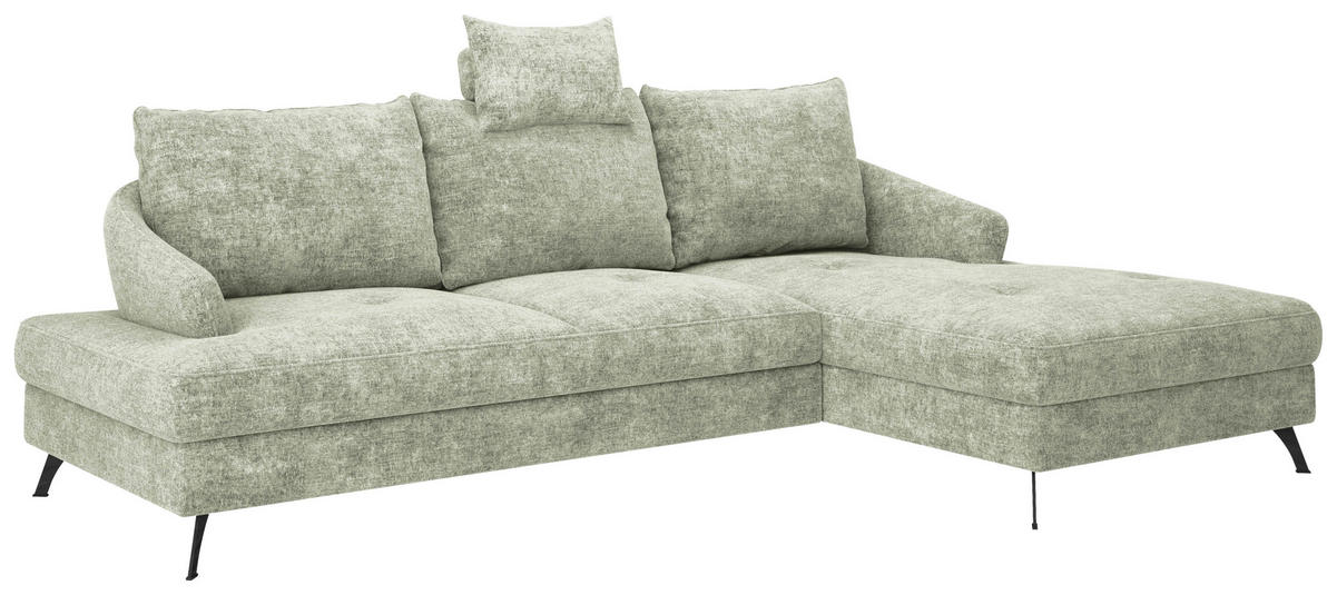 ECKSOFA in Webstoff Hellgrün  - Schwarz/Hellgrün, Konventionell, Textil/Metall (293/183cm) - Carryhome