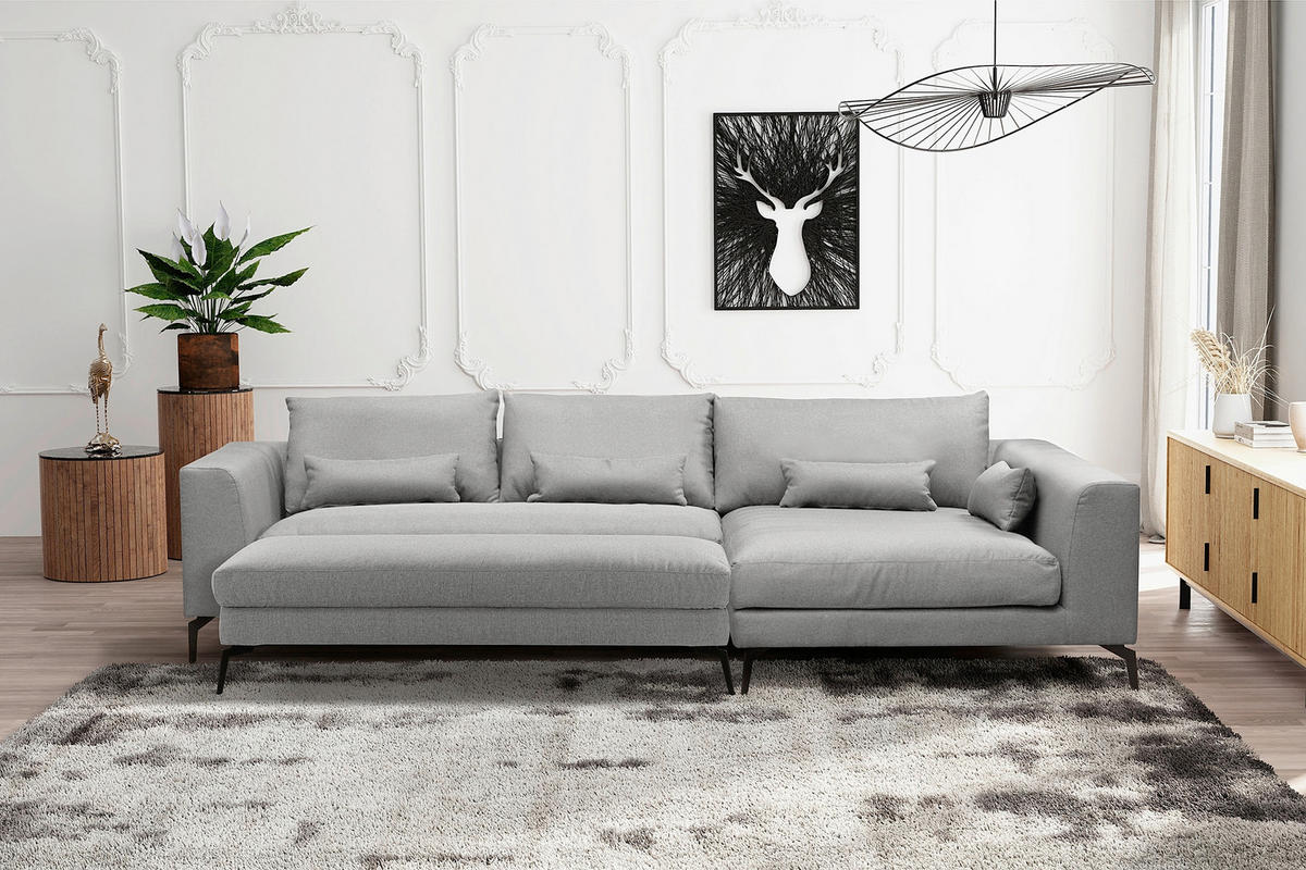 HOCKER BERLIN Webstoff Grau  - Schwarz/Grau, Design, Textil/Metall (163/46/62cm) - Livetastic